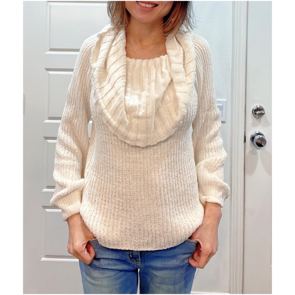 Cozy Cowl neck Chenille Cream Sweater